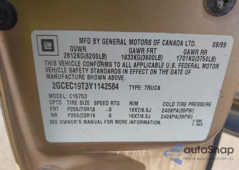 2000 Chevrolet Silverado 1500 Lt from USA, damaged, VIN 2GCEC19T3Y1142584